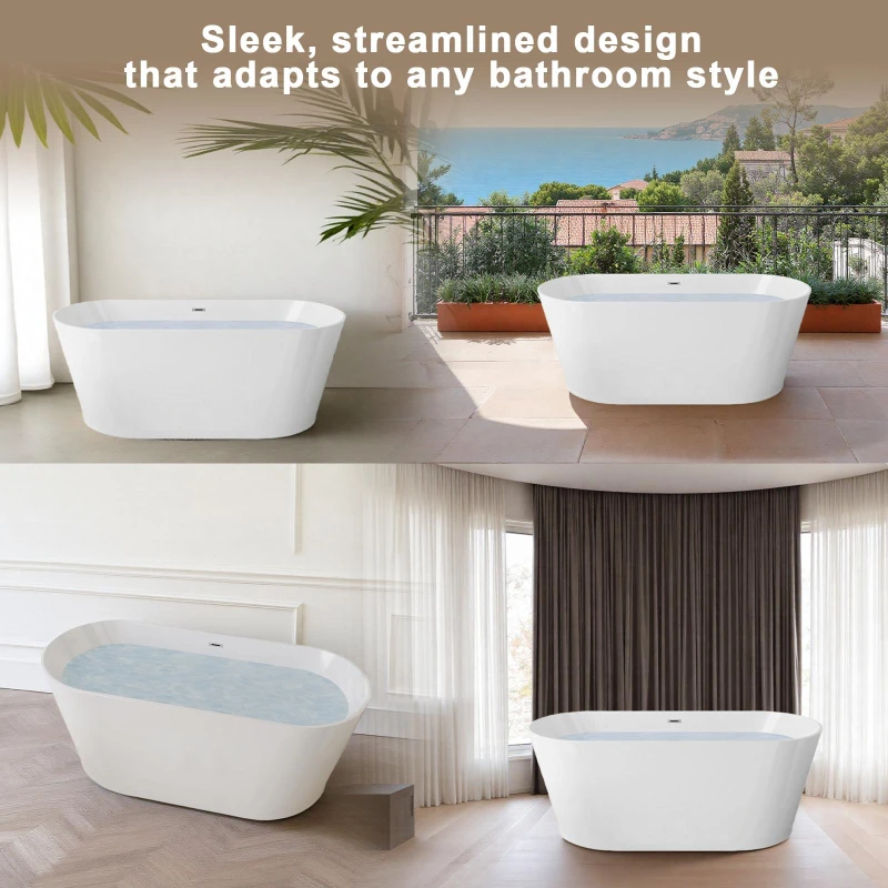 55" Freestanding Acrylic Soaking Bathtub with Double-Wall Insulation for Heat Retention, Tub for Bathroom, 55" L x 29.50" W x 23.5" H, Gloss White