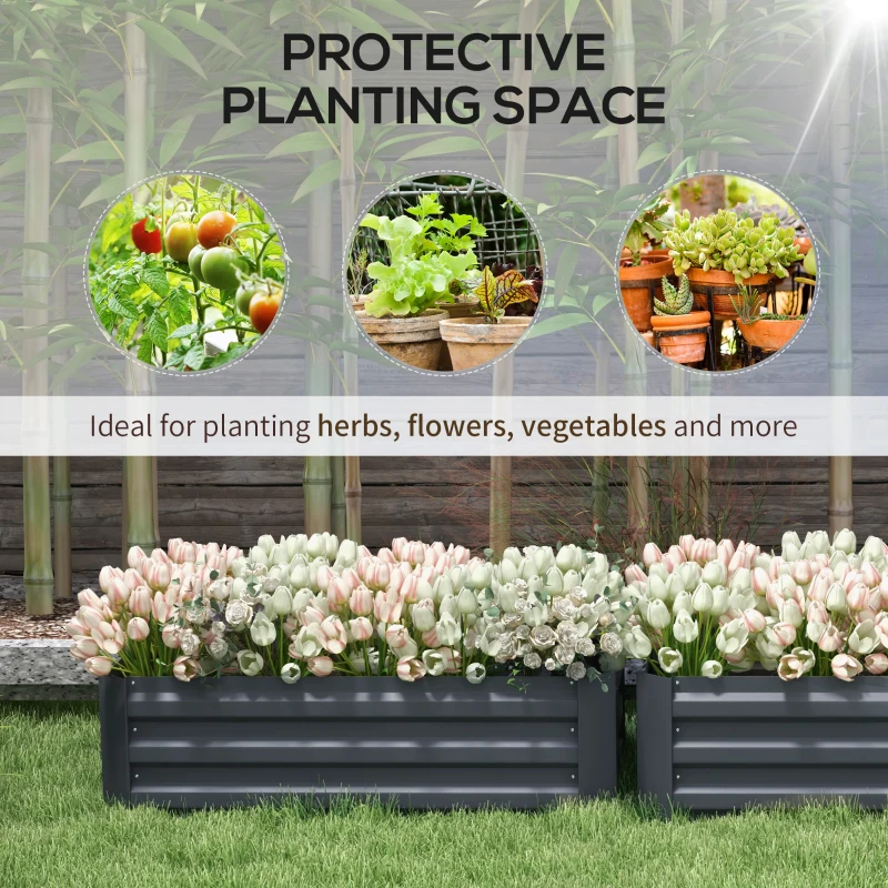Outsunny Set of 2 Raised Garden Bed, Steel Elevated Planter Box for Flowers, Herbs, Succulents, 39"x20"x12", Dark Grey