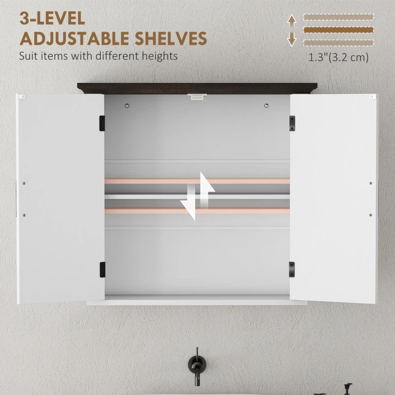 HOMCOM Bathroom Wall Cabinet, Farmhouse Medicine Cabinet Wall Mounted with 2 Doors and Adjustable Shelf, White