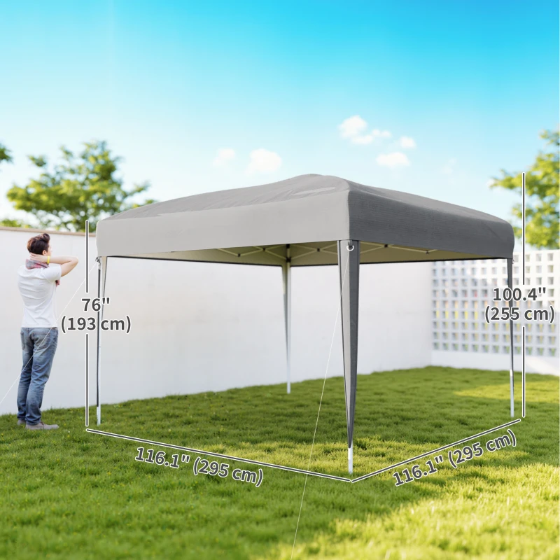 Outsunny 10 x 10ft Folding Pop Up Tent Outdoor Gazebo Canopy with Carrying Bag, Grey