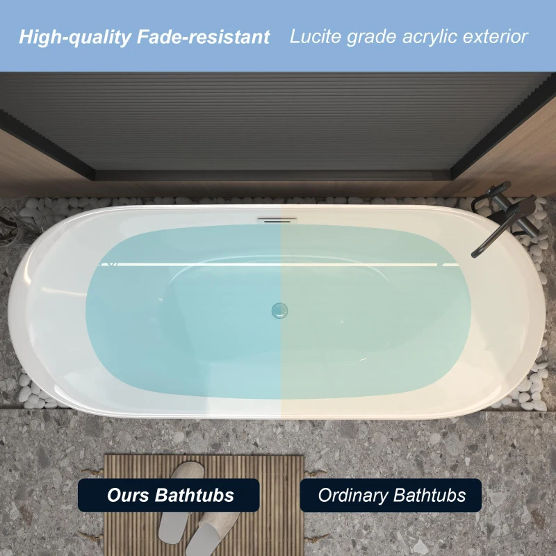 67" Acrylic Freestanding Tub with Adjustable Leveling Feet, Bathtub with Pop‑Up Drain & Overflow Included, 67" L x 29.5" W x 26" H, Gloss White