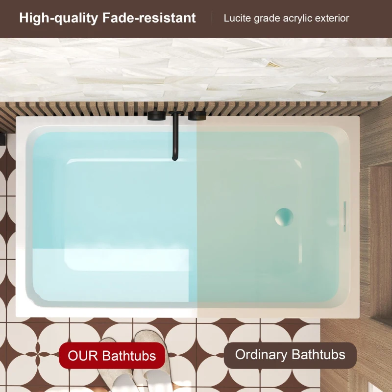 47" Acrylic Freestanding Bathtub with Built-In Seat, Ergonomic Sloping Backrest, Soaking Tub for Bathroom, 47" L x 27.5" W x 25" H, Gloss White