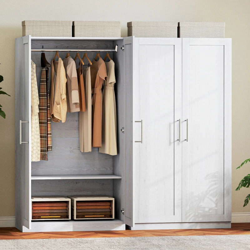 HOMCOM Wardrobe Cabinet with 2 Doors and Hanging Rod, Modern Armoire Wardrobe Closet for Bedroom, White Wood Effect