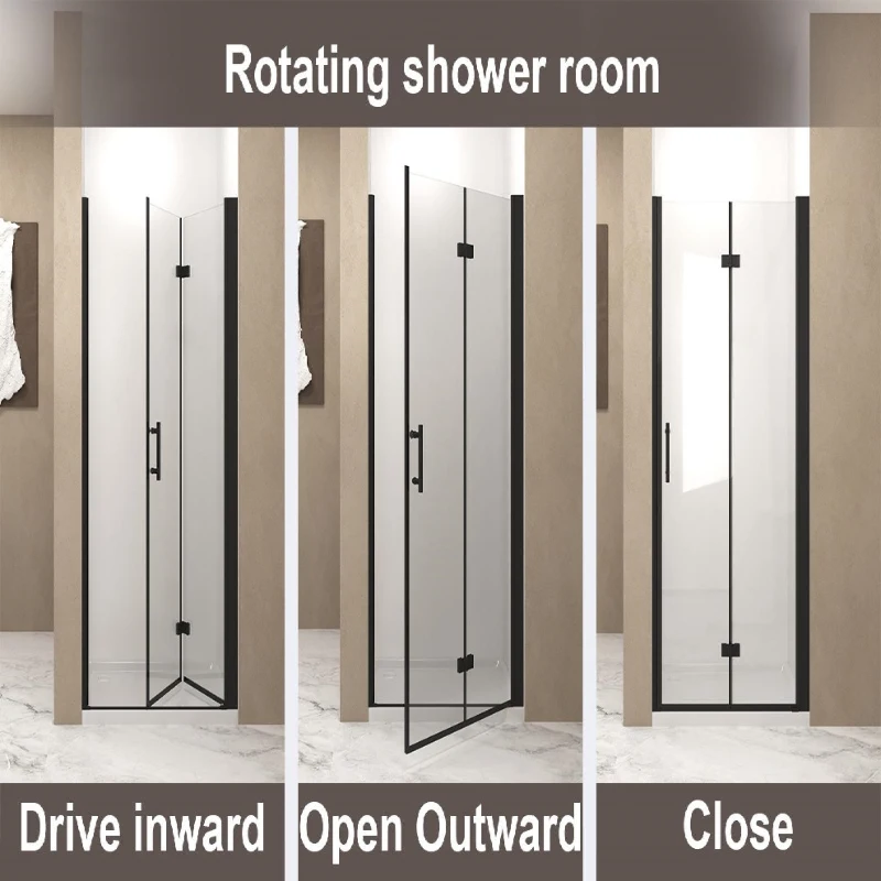 28" Bi-Fold Shower Door with Safety Film and Tempered Glass, Bathroom Door with Stainless Steel Handle, 28" L x 0.5" W x 72" H, Matte Black