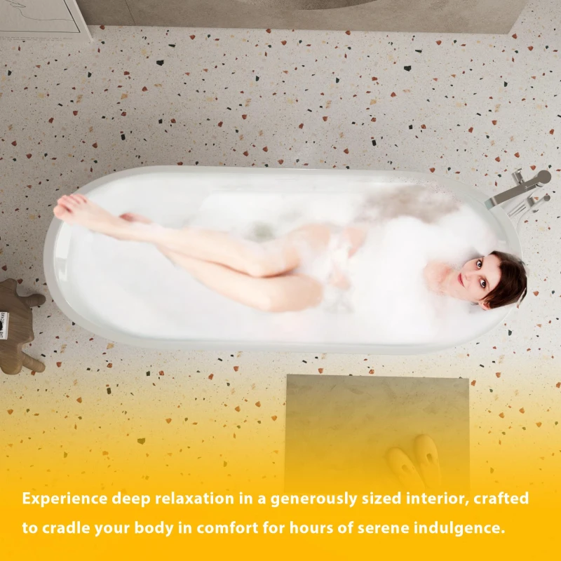 67" Freestanding Acrylic Bathtub with Spacious Oval Shape and Anti-Bacterial High-Gloss Finish, Tub for Bathroom, 67" L x 31.5" W x 23" H, Black