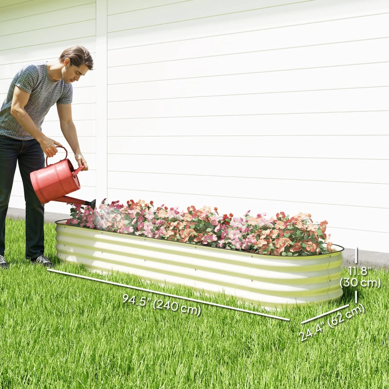 Outsunny 7.9 x 2 x 1ft Galvanized Raised Garden Bed Kit, Metal Planter Box with Safety Edging, Cream White