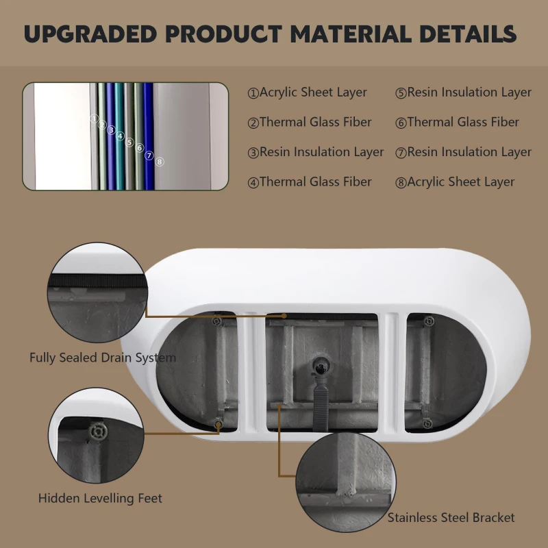 67" Acrylic Freestanding Bathtub with Double-Wall Insulation for Heat Retention, Tub with High-Gloss Surface, 67" L x 31.5" W x 23.5" H, Gloss White