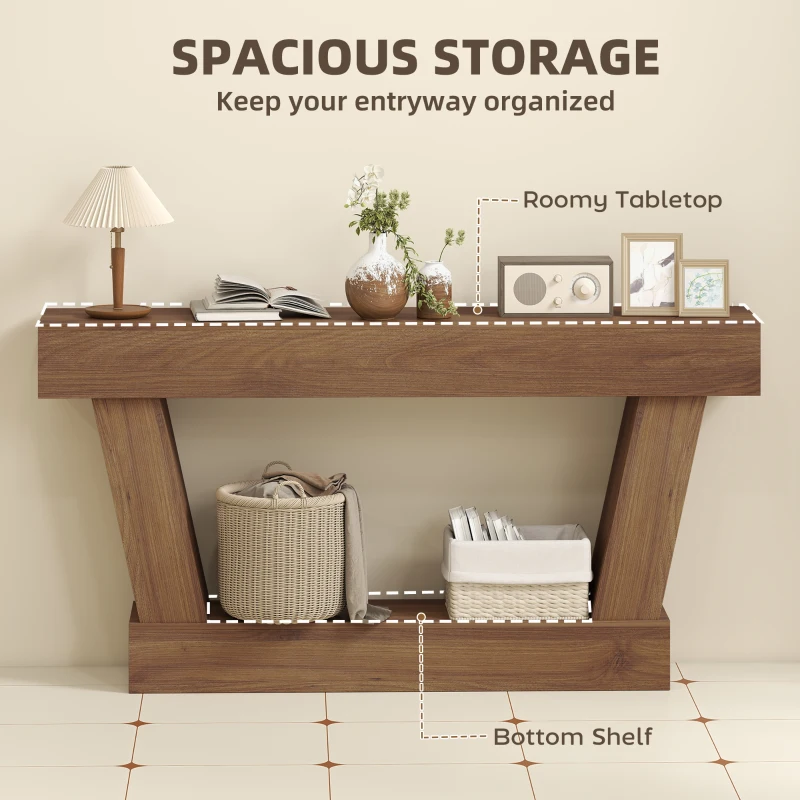 HOMCOM 63 Inch Vintage Console Table, Narrow Entryway Table with Open Shelf for Living Room, Dark Brown