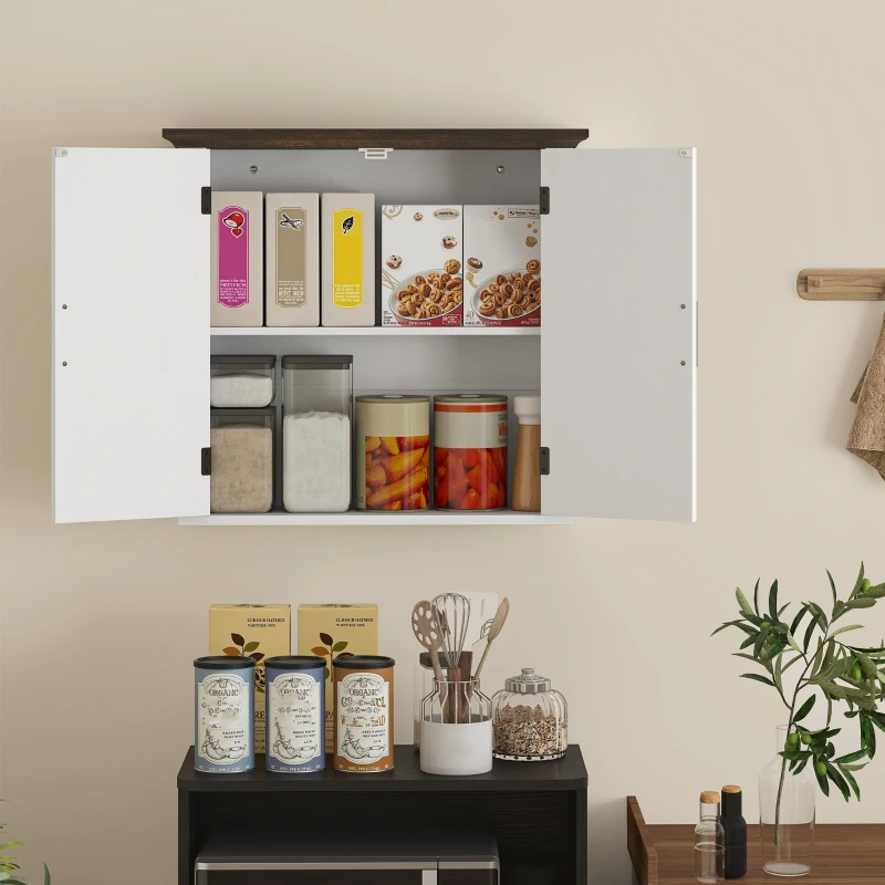 HOMCOM Bathroom Wall Cabinet, Farmhouse Medicine Cabinet Wall Mounted with 2 Doors and Adjustable Shelf, White