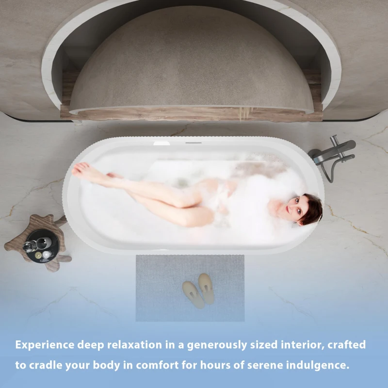 59" Freestanding Acrylic Soaking Tub with Adjustable Feet and Flexible Drain, Durable Panel for Bathroom, 59" L x 29.5" W x 23" H, Gloss White