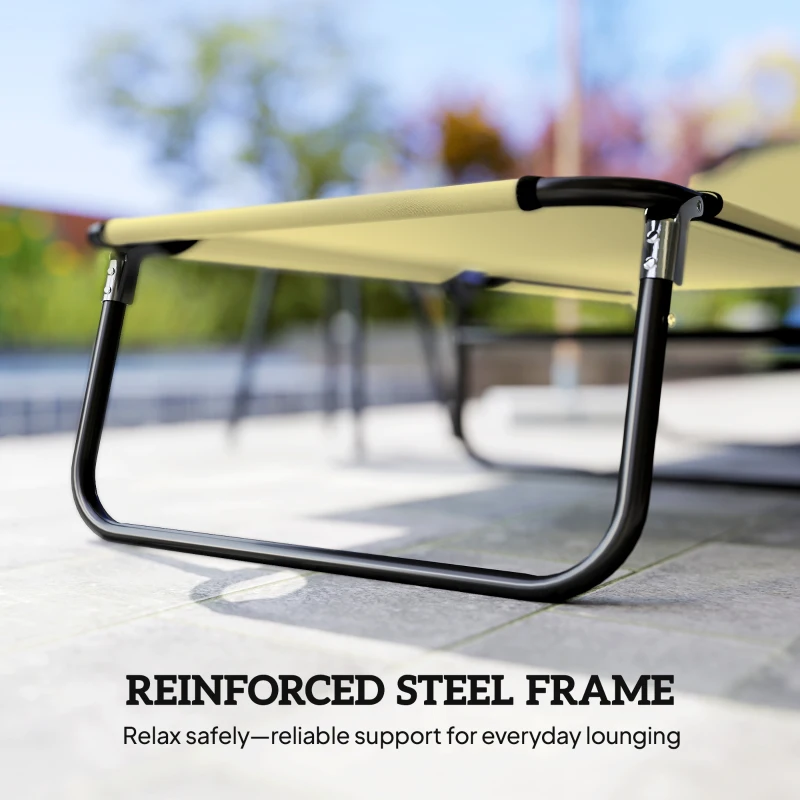 Outsunny Outdoor Folding Lounge Chair, Steel Tanning Chair with Reclining Back, Breathable Mesh for Beach, Yard, Patio, Cream