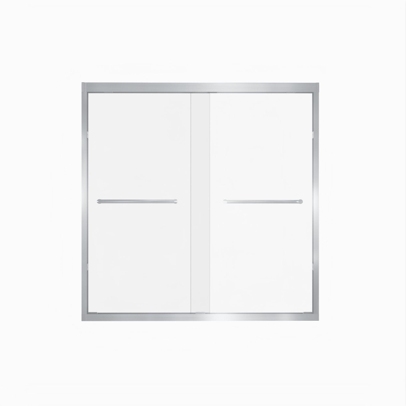 Double Sliding Shower Door with Explosion-Proof Safety Film, Stainless Steel Long Handle, Panel for Bathroom, 60" L x 0.5" W x 60" H, Brushed Nickel