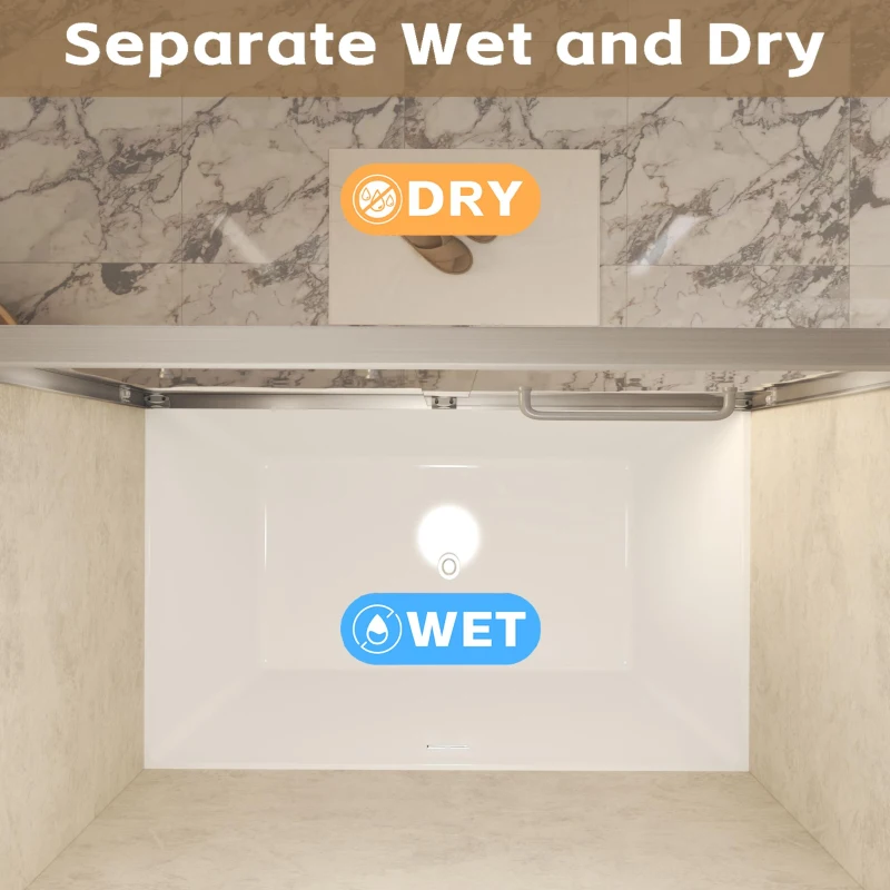 Double Sliding Shower Door with Explosion-Proof Safety Film, Stainless Steel Long Handle, Panel for Bathroom, 60" L x 0.5" W x 60" H, Brushed Nickel