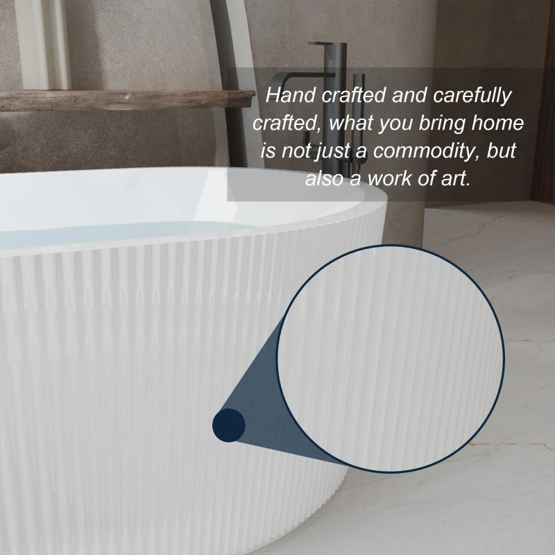 67" Freestanding Soaking Tub with Vertical Pleated Exterior, Bathtub with Chrome Pop-Up Toe-Tap Drain, 67" L x 31.5" W x 23" H, Gloss White