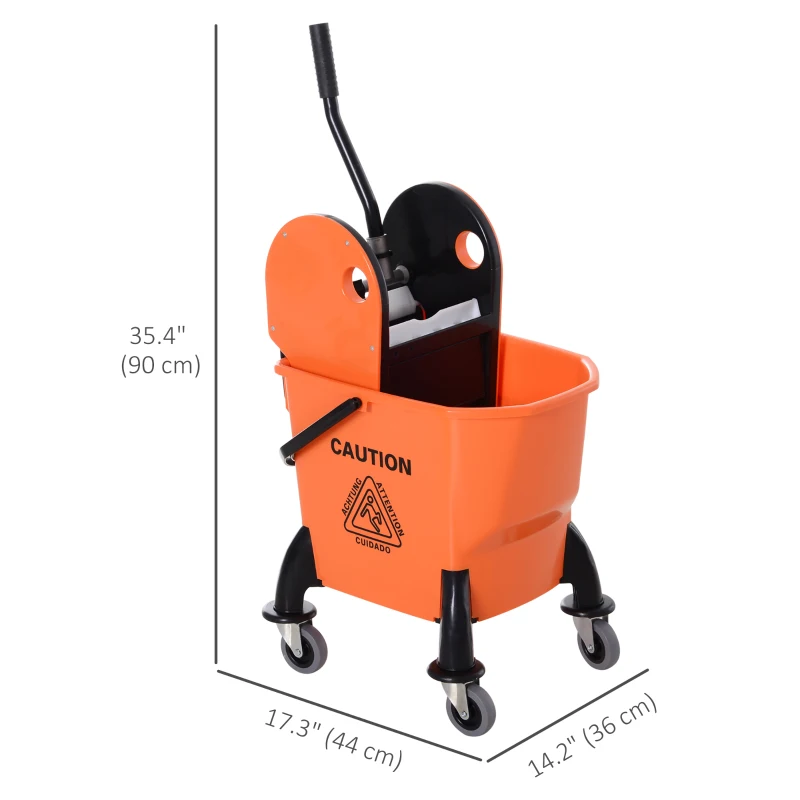 HOMCOM 6.9 Gal/26L Mop Bucket, Mop Bucket with Wringer, Wheels and Handle, Orange