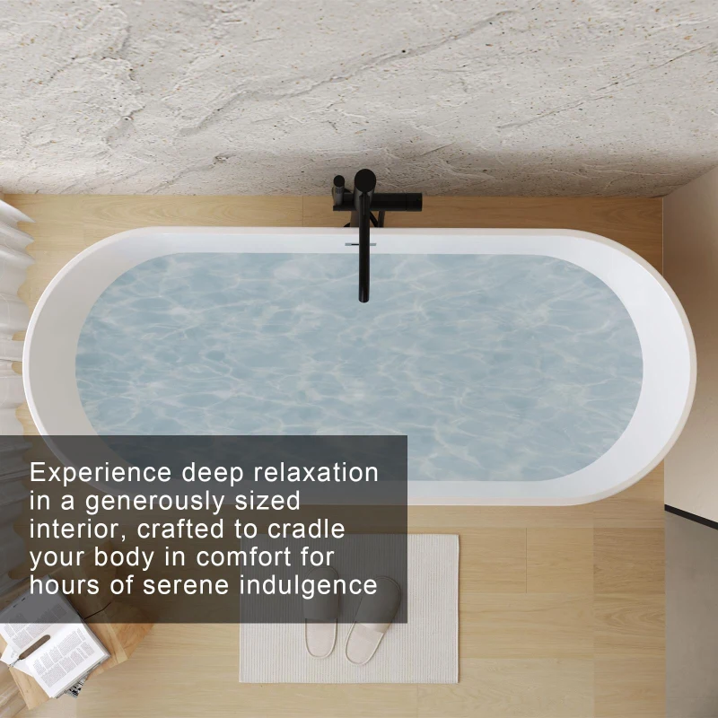59" Acrylic Freestanding Soaking Bathtub with Double-Wall Insulation, Ergonomic Deep Tub for Heat Retention, 59" L x 29.5" W x 23" H, Black+White