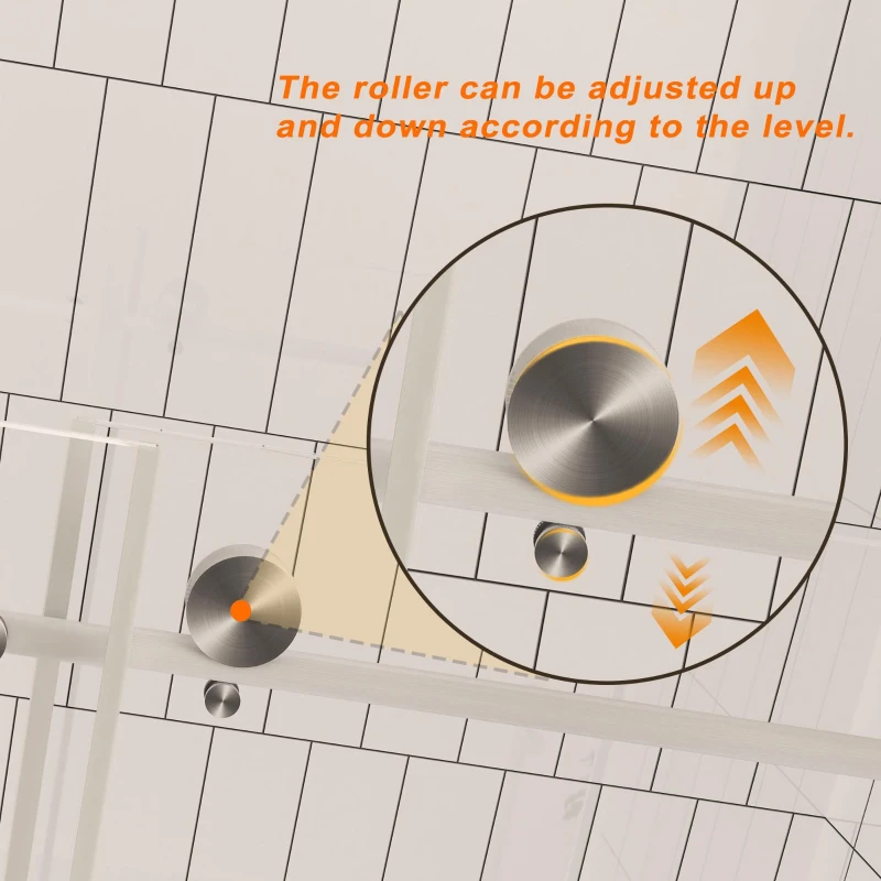 Frameless Sliding Shower Door with Smooth Quiet Stainless Steel Rollers & Round Tracks, Panel for Bathroom, 60" L x 0.5" W x 60" H, Brushed Nickel