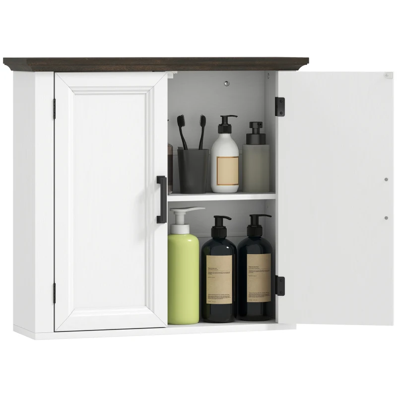 HOMCOM Bathroom Wall Cabinet, Farmhouse Medicine Cabinet Wall Mounted with 2 Doors and Adjustable Shelf, White