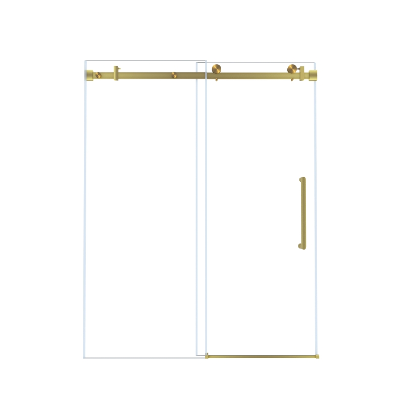 Frameless Shower Door with Anti-Shatter Safety Film and Bottom Water-Blocking Strip, Panel for Bathroom, 60" L x 0.5" W x 76" H, Brushed Gold