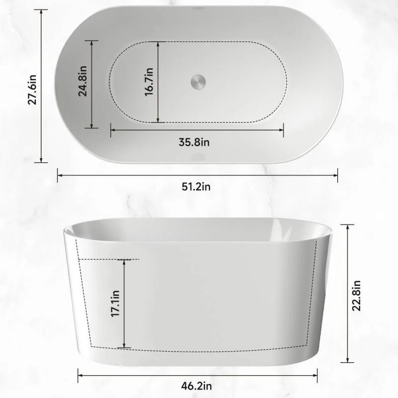 51" Acrylic Freestanding Soaking Tub with Flexible Drain Hose, Bathtub with Adjustable Leveling Feet, 51" L x 27.5" W x 23" H, Gloss White