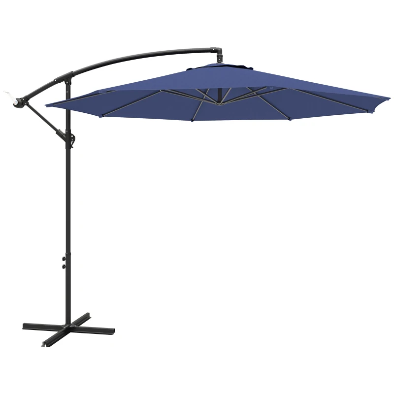Outsunny 9.7ft Offset Patio UmbrellaCantilever Parasol with Crank Handle, 8 Ribs and Cross Base for Outdoor, Sun Shade, Blue