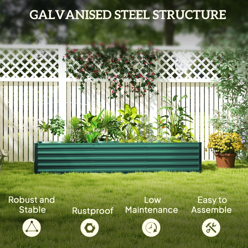 Outsunny 8 x 1.3 x 1.5ft Galvanized Raised Garden Bed, Reinforced Outdoor Planter Box with Open Bottom, Green