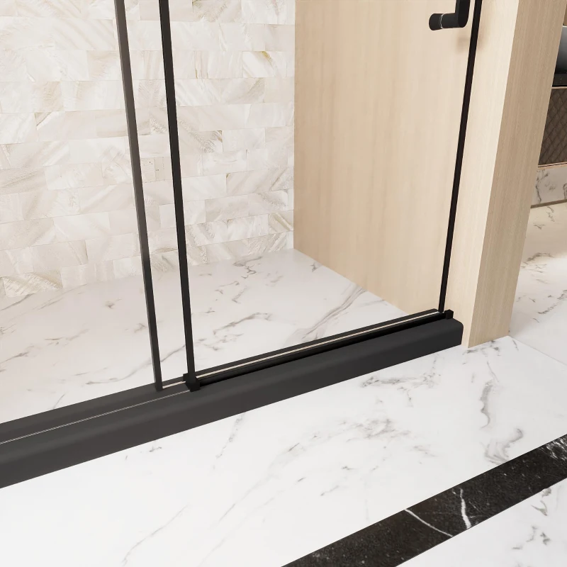 Frameless Shower Door with Anti-Shatter Safety Film and Bottom Water-Blocking Strip, Panel for Bathroom, 60" L x 0.5" W x 76" H, Matt Black