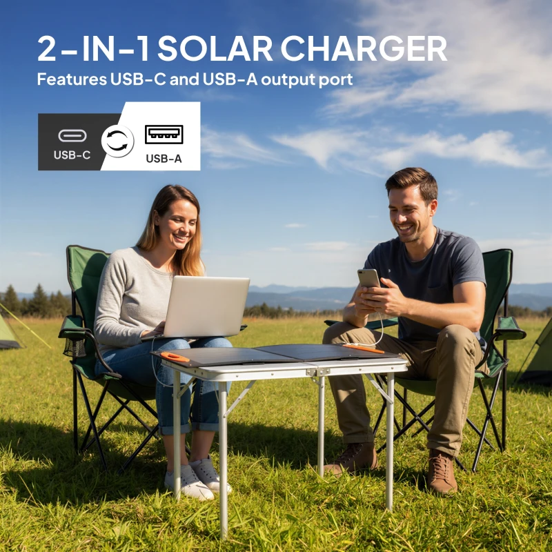 HOMCOM 100W Portable Solar Panel, Foldable Solar Charger with USB-A & USB-C Fast Charging Output, IP67 Waterproof