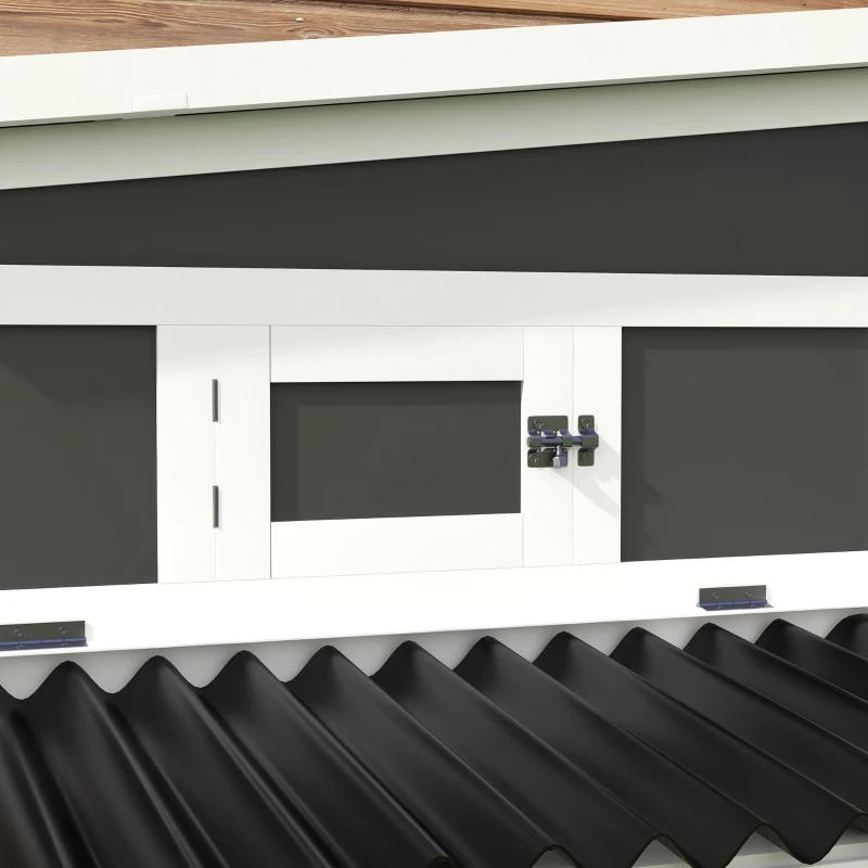 PawHut Wooden Chicken Coop, Rabbit Hutch with Large Run, Outdoor Poultry Cage with Nesting Box, Tray, Windows, Dark Grey