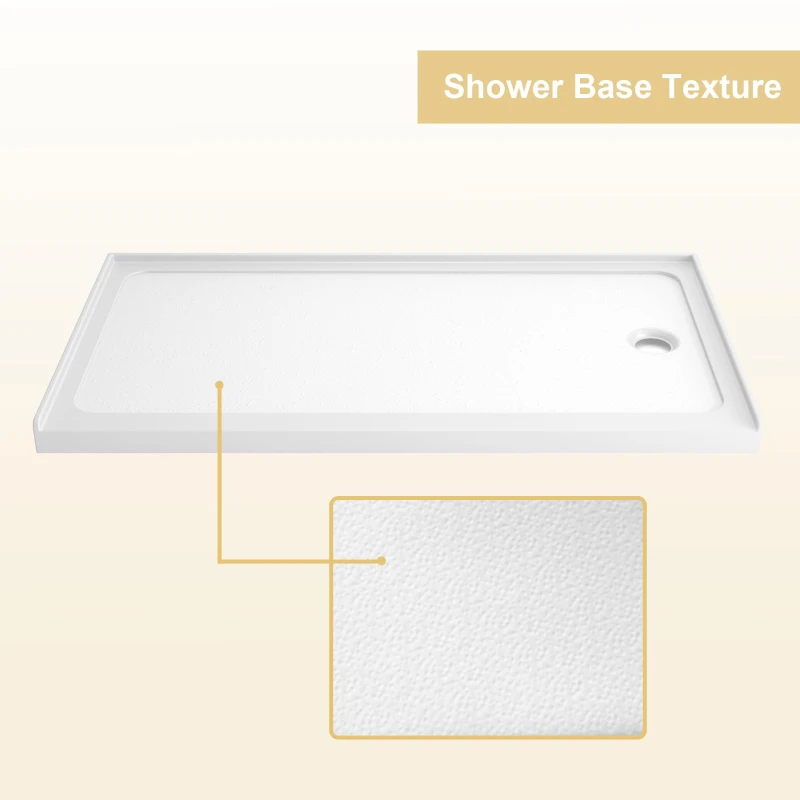 32" x 60" Shower Base with Durable Non-Flex Construction, Acrylic 3-Wall Alcove Shower Pan with Right Drain, 60" L x 32" W x 3" H, Gloss White