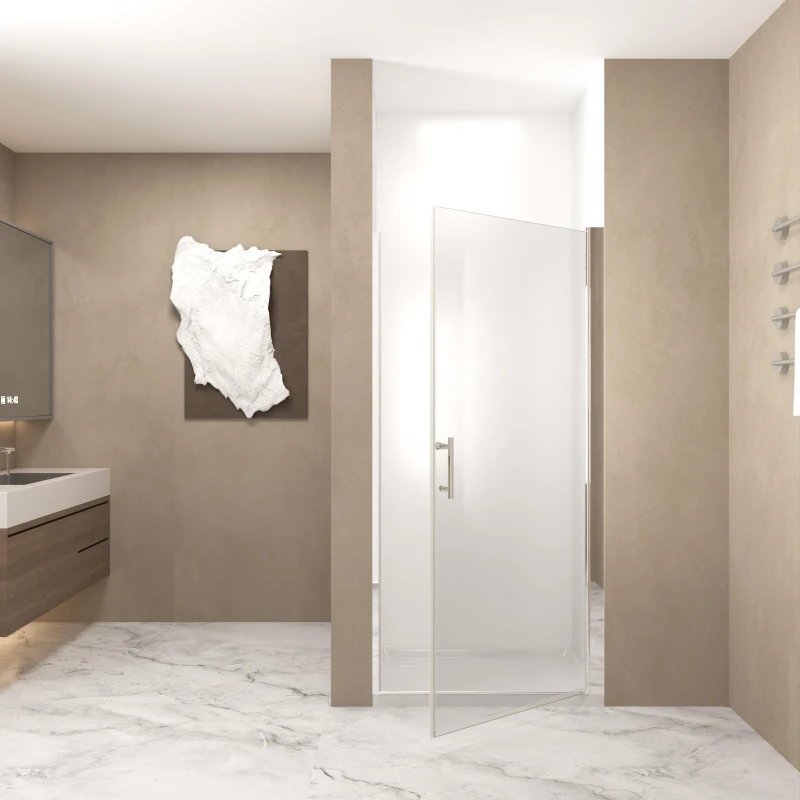 36" Pivot Shower Door with Safety Film and Tempered Glass, Bathroom Door with Stainless Steel Handle, 36" L x 0.5" W x 72" H, Brushed Nickel