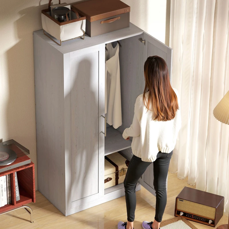 HOMCOM Wardrobe Cabinet with 2 Doors and Hanging Rod, Modern Armoire Wardrobe Closet for Bedroom, White Wood Effect