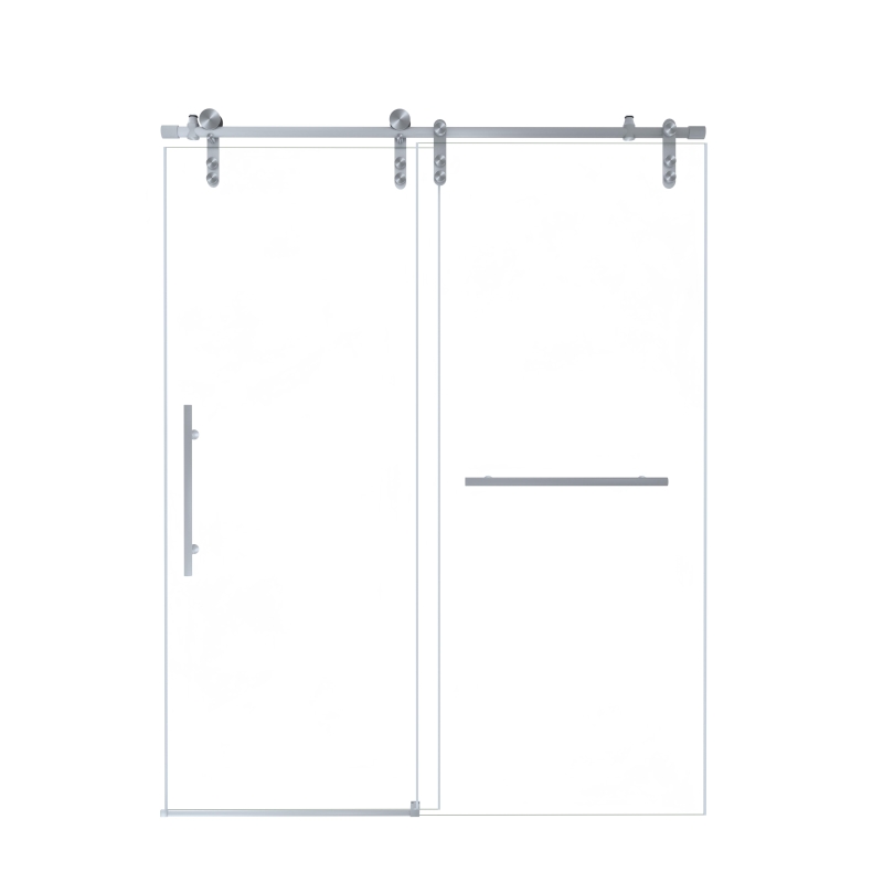 60" Sliding Shower Door with Waterproof Seals and Tempered Glass, Bathroom Door with Towel Bar Handle, 60" L x 0.5" W x 76" H, Brushed Nickel