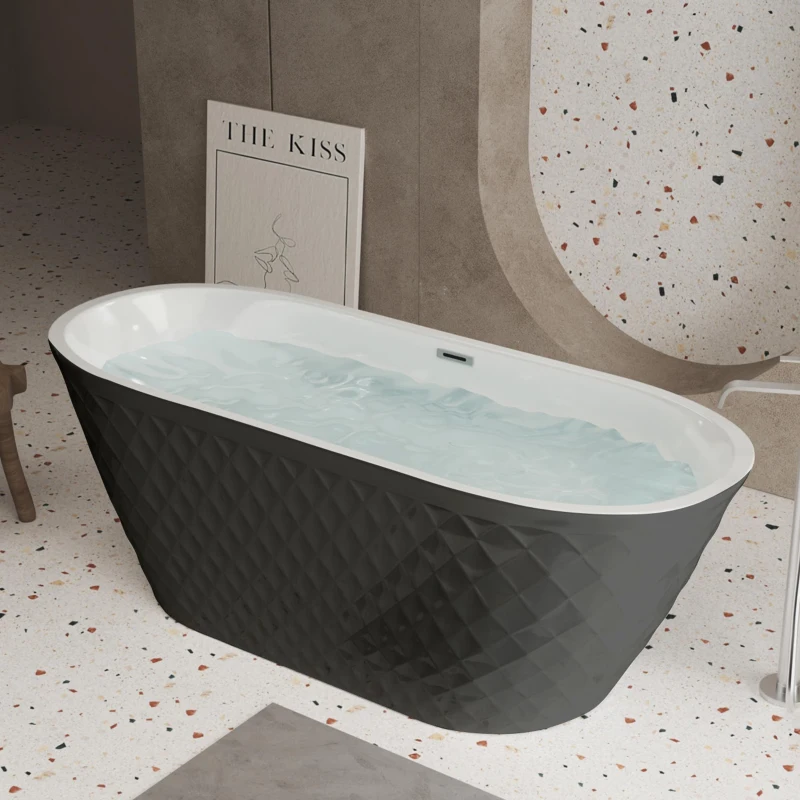 67" Freestanding Acrylic Bathtub with Spacious Oval Shape and Anti-Bacterial High-Gloss Finish, Tub for Bathroom, 67" L x 31.5" W x 23" H, Black