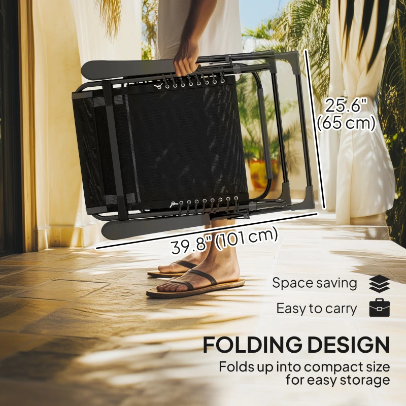 Outsunny Folding Zero Gravity Chair, 5-Position Adjustable Outdoor Lounge Chair Recliner with Headrest, Black