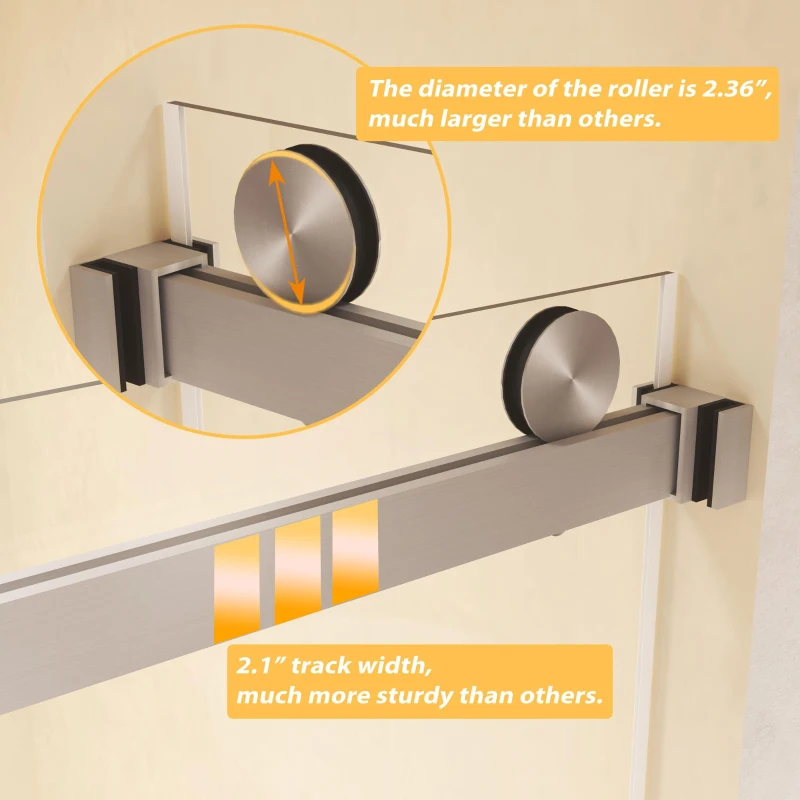 Frameless Double Sliding Shower Door with Silent Rollers, Bathroom Door with Square Tube Track, 60" L x 0.5" W x 74" H, Brushed Nickel