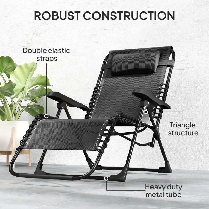 Outsunny Folding Zero Gravity Chair, 5-Position Adjustable Outdoor Lounge Chair Recliner with Headrest, Black