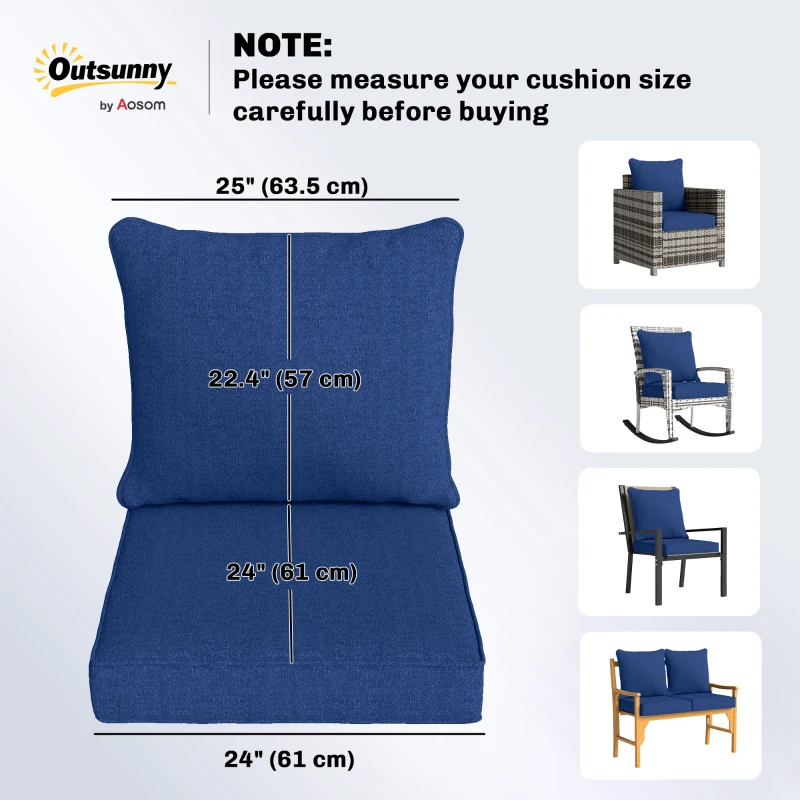 Outsunny Outdoor Chair Cushions Set of 4, Fade Resistant Patio Chair Cushions for Outdoor Furniture, 24" x 24", Navy Blue