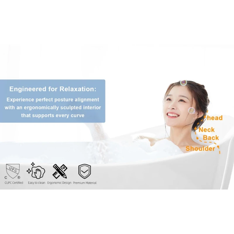 59" Freestanding Acrylic Tub with Adjustable Leveling Feet, Bathtub with Pop‑Up Drain & Chrome Overflow, 59" L x 29.5" W x 26" H, Gloss White