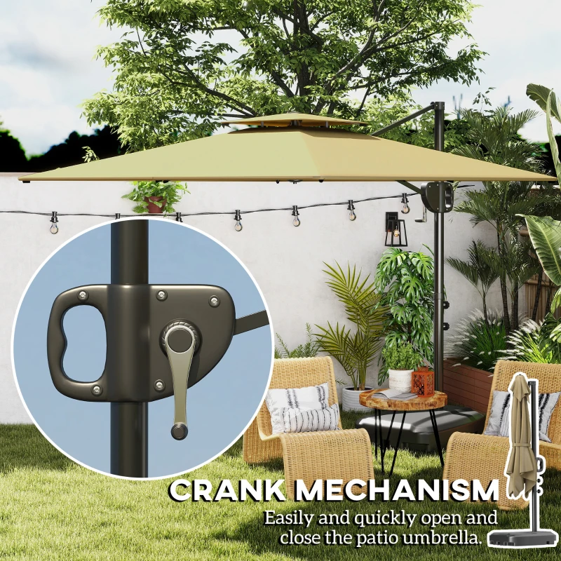 Outsunny Square Cantilever Patio Umbrella, Double Top Patio Hanging Offset Umbrella with Crank & Tilt, 8' x 9', khaki