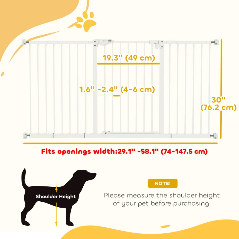 PawHut 30 Inch Tall Pet Gate with Door Dog Gate and Barrier Indoor for Stairs Includes 7", 8", 12" Extensions Kit