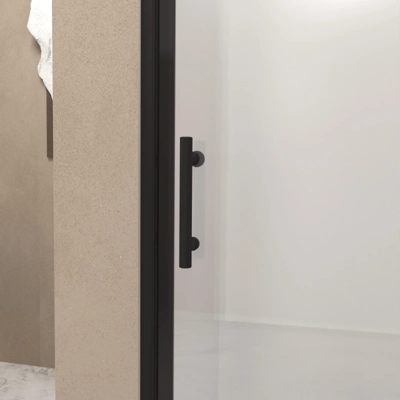 Pivot Shower Door with Safety Film and Stainless Steel Handle, Space-Saving Swinging Panel for Bathroom, 34" L x 0.5" W x 72" H, Matte Black