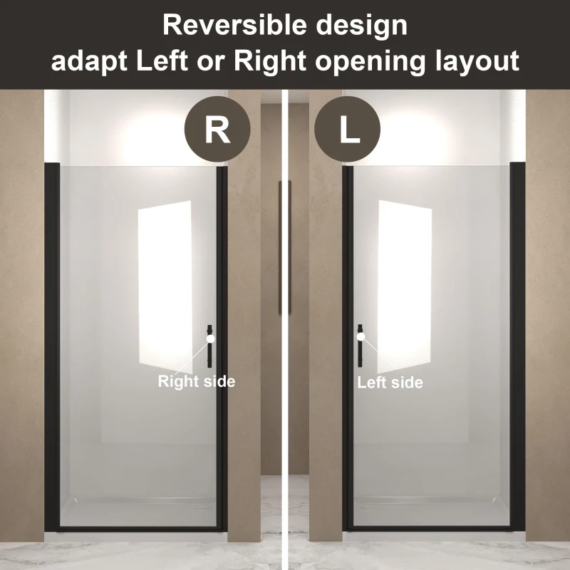 32" Pivot Shower Door with Raised Water-Blocking Strip and Stainless Steel Handle, Space-Saving Panel for Bathroom, 32" L x 0.5" W x 72" H, Matte Black