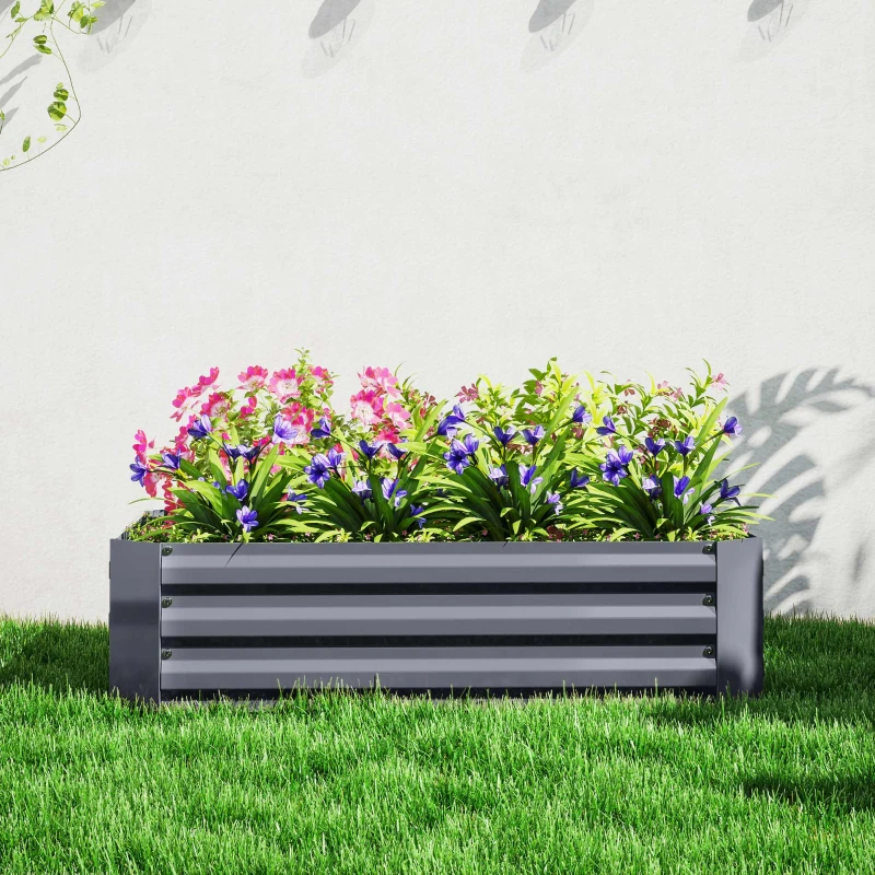 Outsunny Galvanized Raised Garden Bed, 4' x 3' x 1' Outdoor Metal Planter Box, Raised Bed for Growing Flowers Herbs, Dark Grey