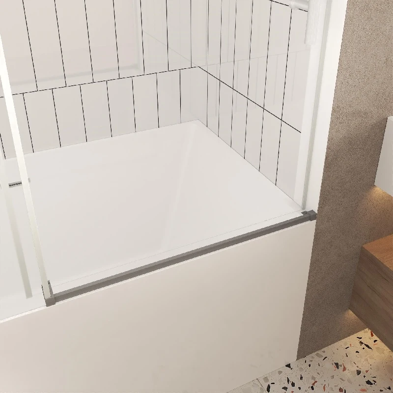 Frameless Sliding Shower Door with Smooth Quiet Stainless Steel Rollers & Round Tracks, Panel for Bathroom, 60" L x 0.5" W x 60" H, Brushed Nickel