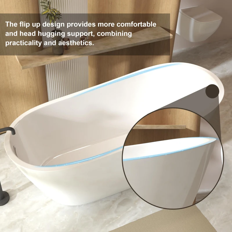 67" Special-Shaped Freestanding Slipper Bathtub with Chrome Overflow, Soaking Tub with Pop-Up Drain, 67" L x 31" W x 29" H, White