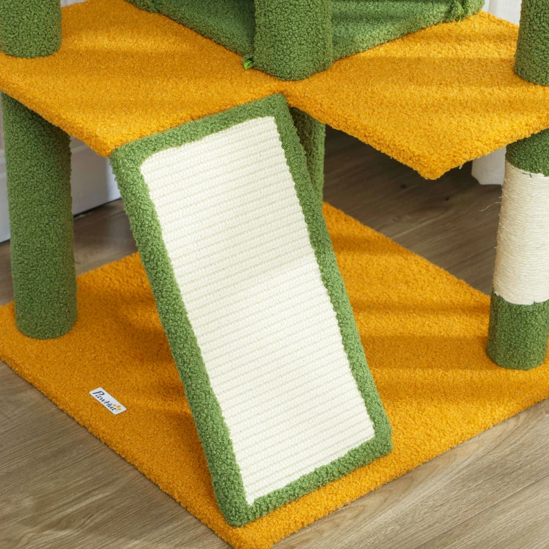PawHut 54" Cat Tree, Multi-Level Cat Tower with Scratching Posts, Cat Condos, Bed, Platforms, Ramp, Toy Ball, Green
