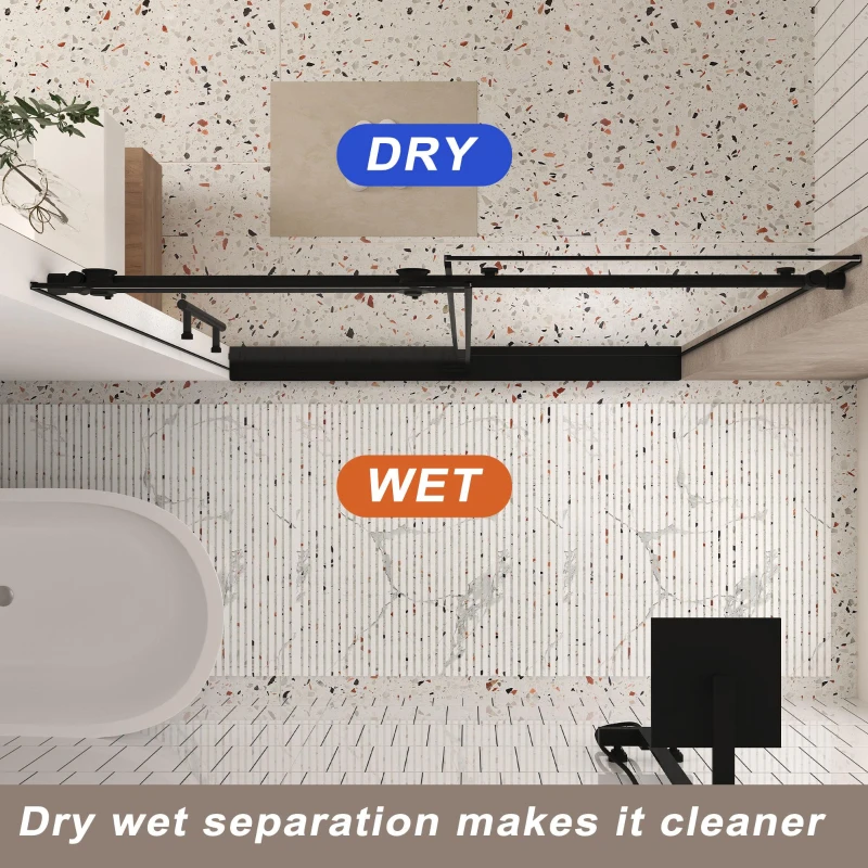 Frameless Sliding Shower Door with Explosion-Proof Film and Smooth Stainless Steel Rollers, Panel for Bathroom, 60" L x 0.5" W x 76" H, Matte Black