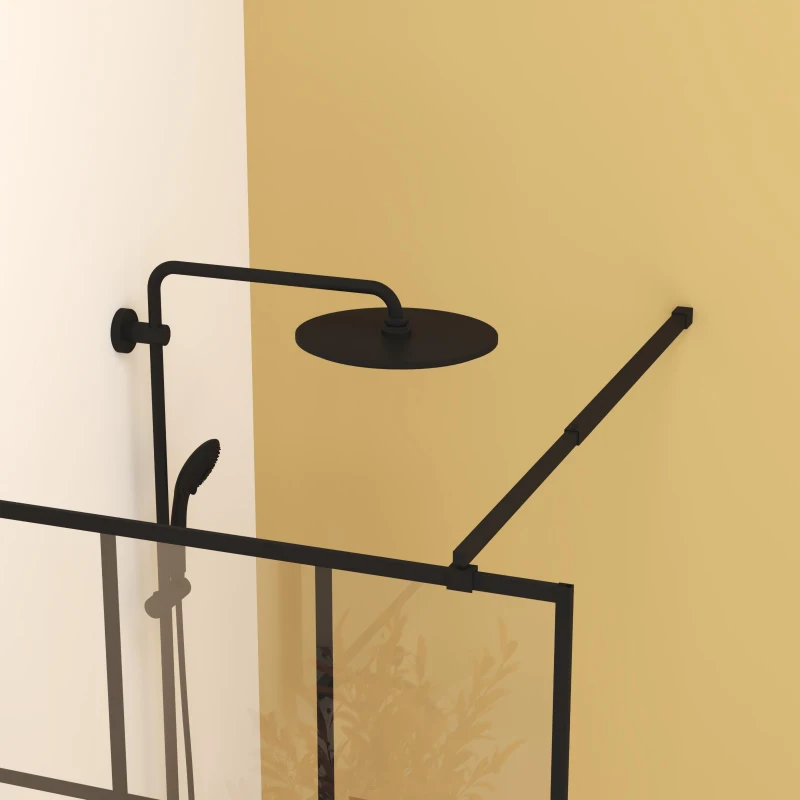 Framed Glass Shower Screen with Safety Film and Tempered Glass, Door with Stainless Steel Support Rod, 34" L x 0.5" W x 72" H, Matte Black