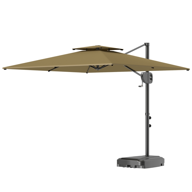 Outsunny Square Cantilever Patio Umbrella, Double Top Patio Hanging Offset Umbrella with Crank & Tilt, 8' x 9', khaki